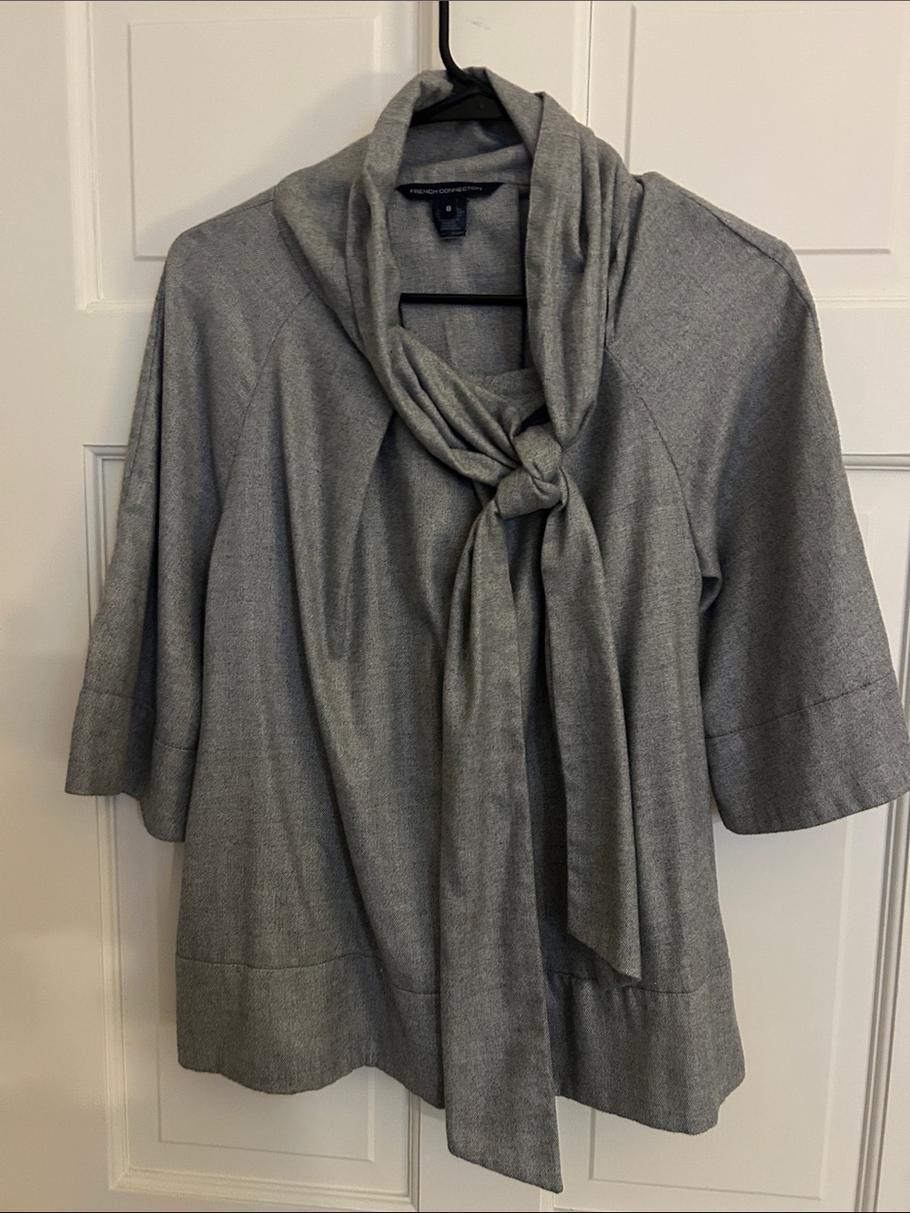 Gray Tie-Neck Blouse
